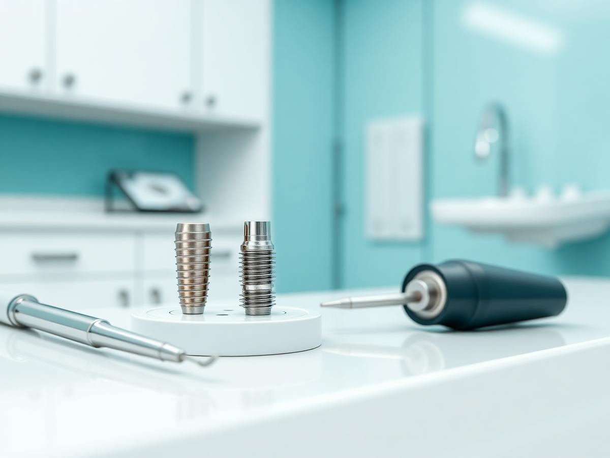 Dental implant components on a clinic worktop